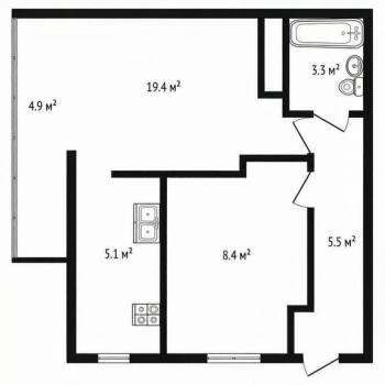Продается 1-комнатная квартира, 40,9 м²