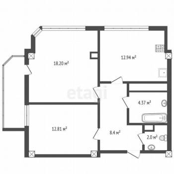Продается 2-х комнатная квартира, 58,9 м²