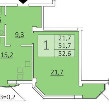 Продается 1-комнатная квартира, 52,6 м²