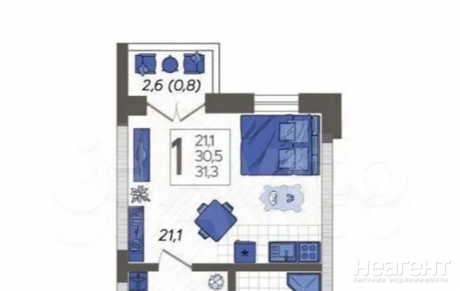 Продается 1-комнатная квартира, 31,3 м²