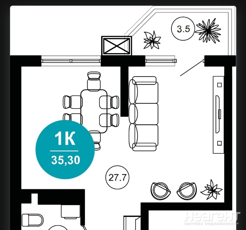 Продается 1-комнатная квартира, 35,3 м²