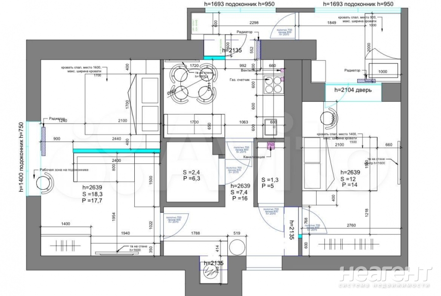 Продается 2-х комнатная квартира, 56 м²