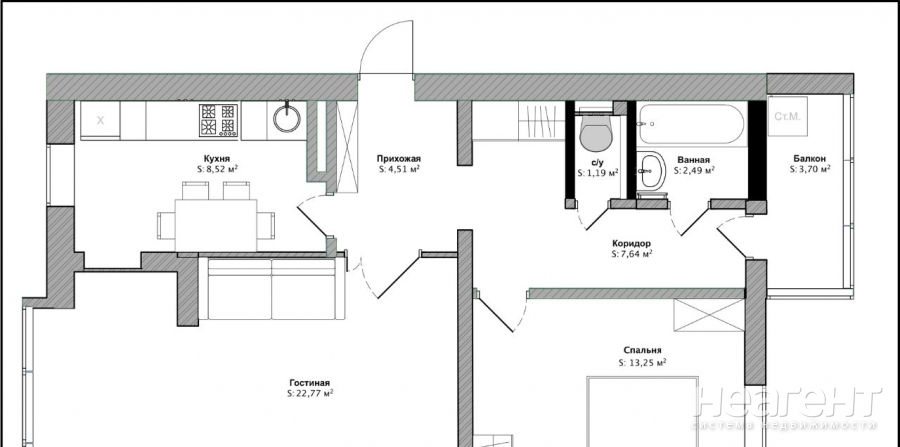 Сдается 2-х комнатная квартира, 64 м²