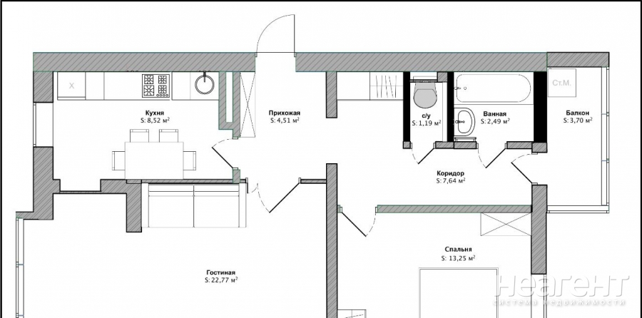 Продается 2-х комнатная квартира, 64 м²