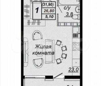 Продается 1-комнатная квартира, 31,9 м²