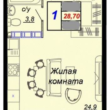 Продается 1-комнатная квартира, 28,9 м²