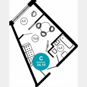 Продается 1-комнатная квартира, 24,1 м²