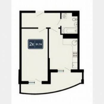 Продается 1-комнатная квартира, 51,7 м²