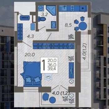 Продается 2-х комнатная квартира, 36,8 м²