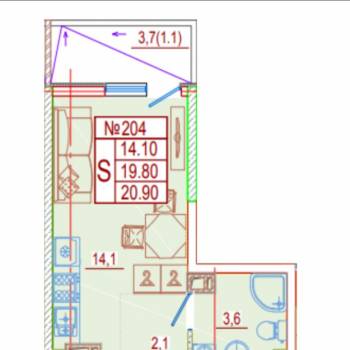 Продается 1-комнатная квартира, 20,9 м²