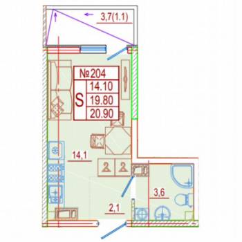 Продается 1-комнатная квартира, 20,9 м²