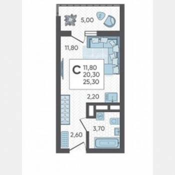 Продается 1-комнатная квартира, 25,3 м²