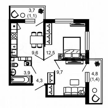 Продается 2-х комнатная квартира, 42,5 м²