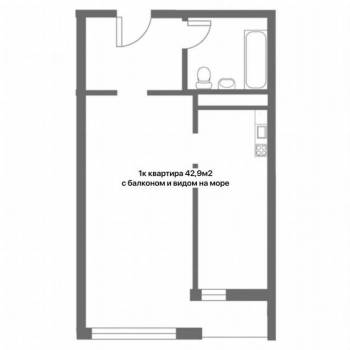 Продается 1-комнатная квартира, 42,9 м²