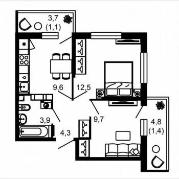 Продается 2-х комнатная квартира, 42,5 м²