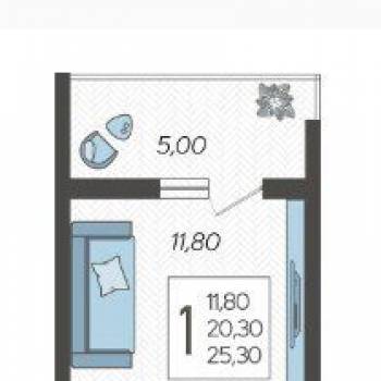 Продается 1-комнатная квартира, 25,3 м²