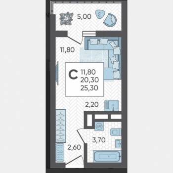 Продается 1-комнатная квартира, 25,3 м²