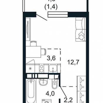 Продается 1-комнатная квартира, 23,8 м²