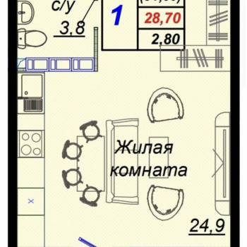 Продается 1-комнатная квартира, 31,6 м²