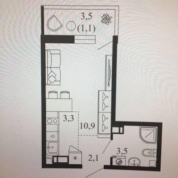 Продается 1-комнатная квартира, 20,9 м²