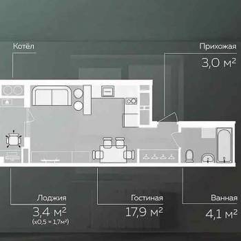 Продается 1-комнатная квартира, 26,7 м²