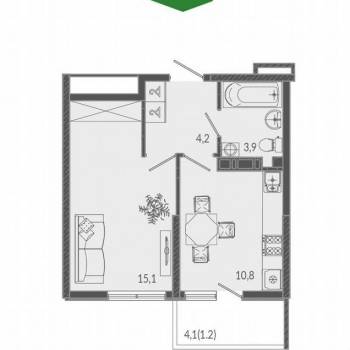 Продается 1-комнатная квартира, 39,3 м²