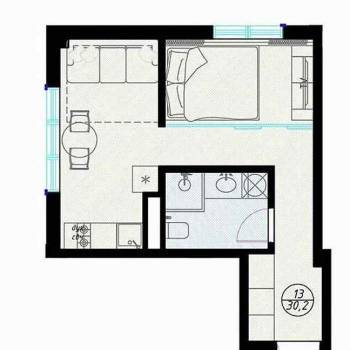 Продается 1-комнатная квартира, 30,2 м²