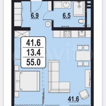 Продается 1-комнатная квартира, 55 м²