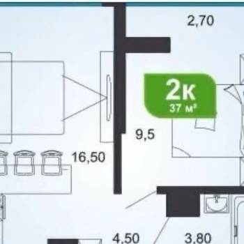 Продается 2-х комнатная квартира, 36 м²