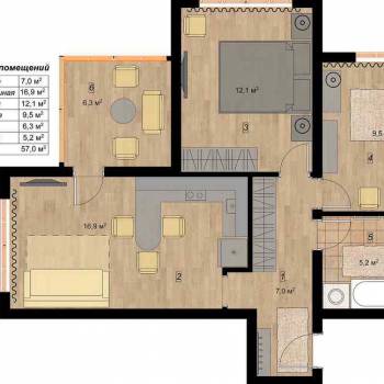 Сдается Многокомнатная квартира, 53,6 м²
