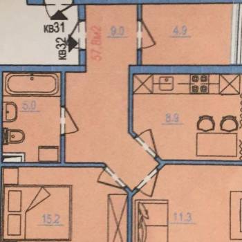 Продается 3-х комнатная квартира, 54 м²