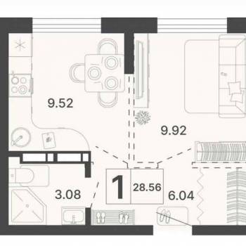 Продается 1-комнатная квартира, 28,6 м²