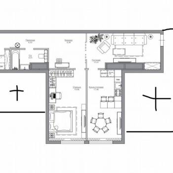 Продается 1-комнатная квартира, 73,4 м²