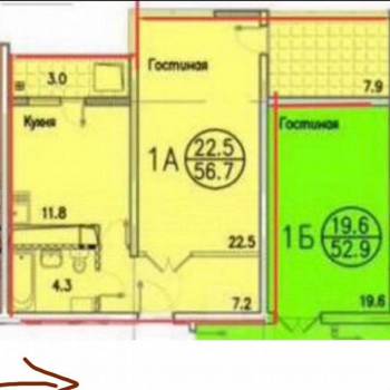 Продается 2-х комнатная квартира, 56 м²