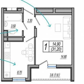 Продается 1-комнатная квартира, 34 м²