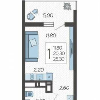 Продается 1-комнатная квартира, 25,3 м²