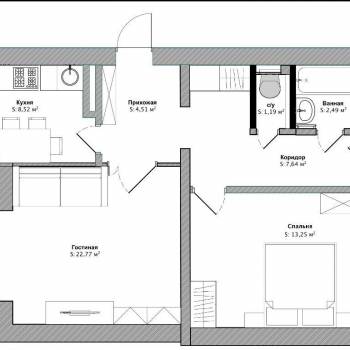 Продается 2-х комнатная квартира, 53,3 м²