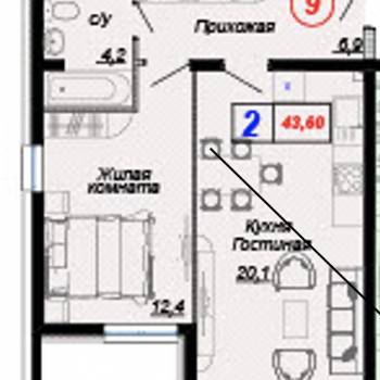 Продается 1-комнатная квартира, 43,6 м²