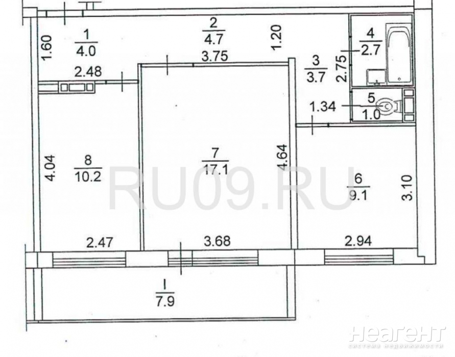 Продается 2-х комнатная квартира, 52 м²