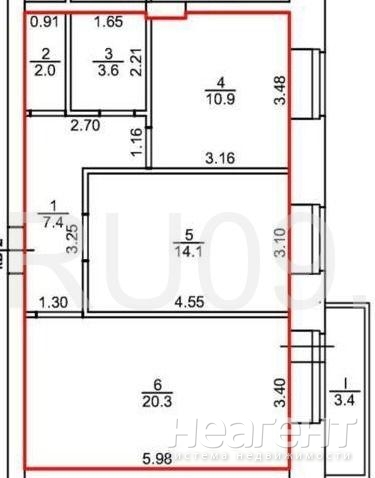 Продается 2-х комнатная квартира, 58 м²