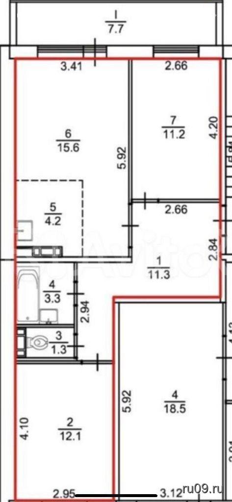 Продается 3-х комнатная квартира, 59 м²