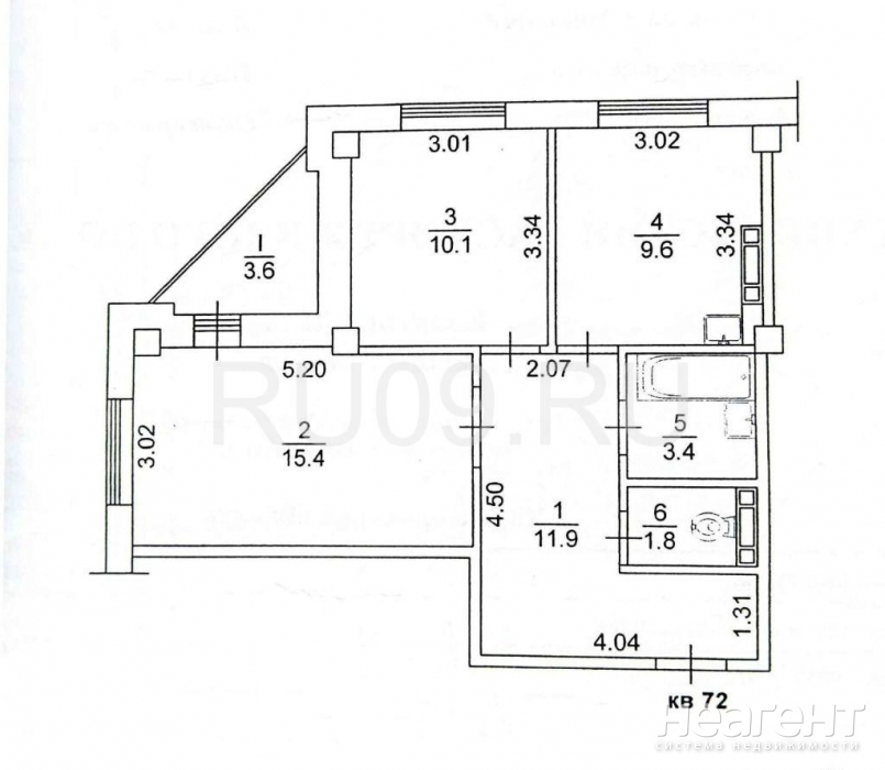 Продается 2-х комнатная квартира, 52 м²