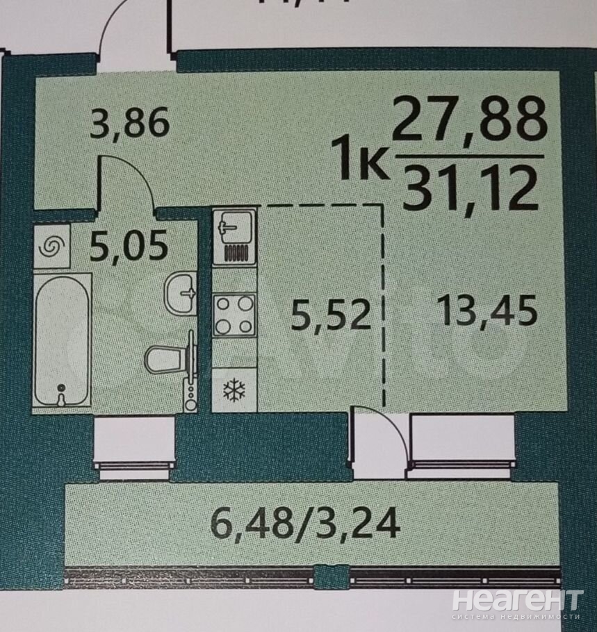 Продается 1-комнатная квартира, 31,1 м²