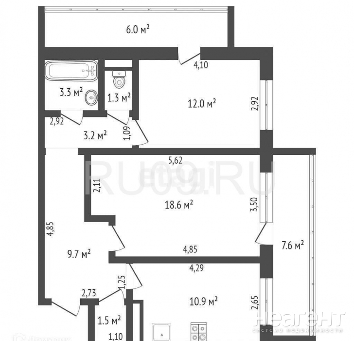 Продается 2-х комнатная квартира, 60 м²