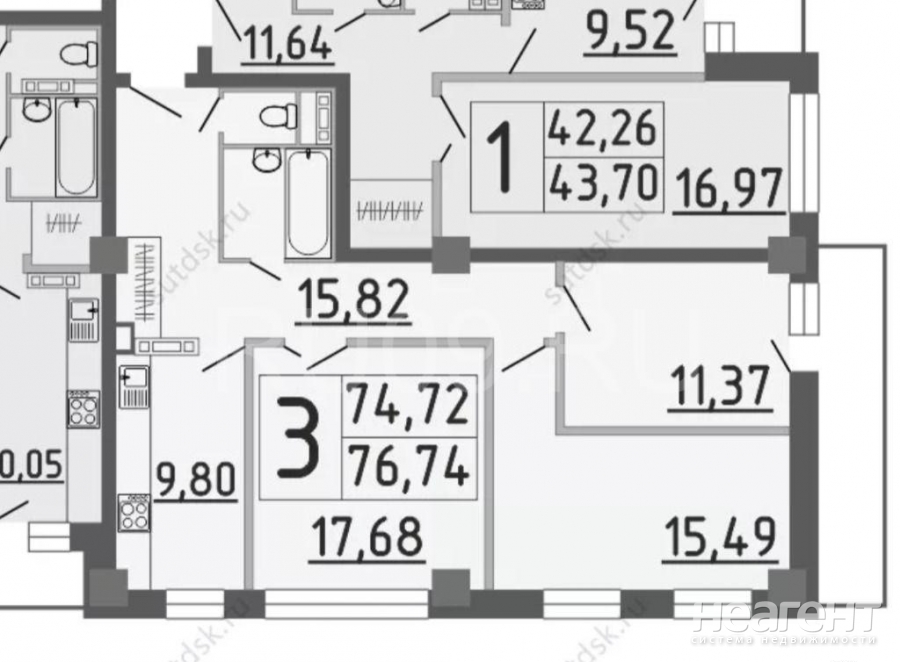 Продается 3-х комнатная квартира, 76 м²