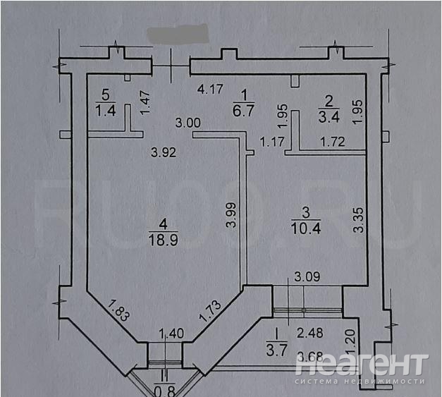 Продается 1-комнатная квартира, 41 м²