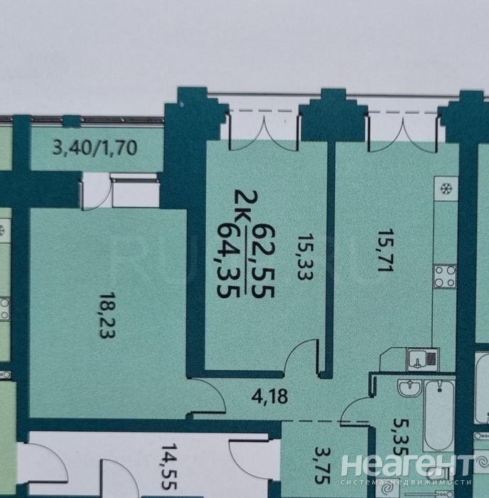 Продается 2-х комнатная квартира, 63 м²