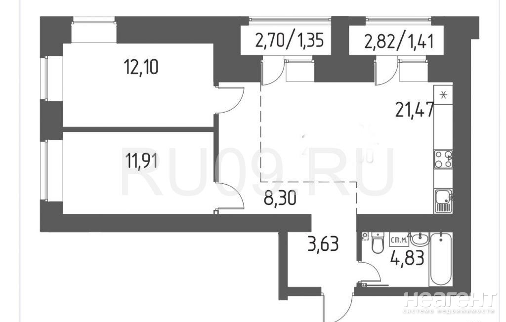 Продается 3-х комнатная квартира, 62 м²