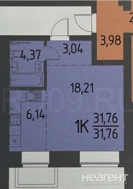 Продается 1-комнатная квартира, 31 м²