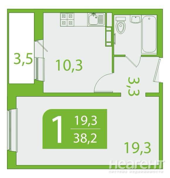 Сдается 1-комнатная квартира, 38 м²